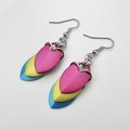 Pansexual pride earrings, pan pride jewelry, chainmail scales earrings; pink, yellow, light blue