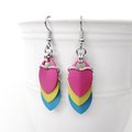 Pansexual pride earrings, pan pride jewelry, chainmail scales earrings; pink, yellow, light blue