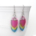 Pansexual pride earrings, pan pride jewelry, chainmail scales earrings; pink, yellow, light blue