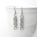 Silver aluminum chainmaille earrings, Shaggy Loops weave