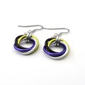 Nonbinary pride earrings, chainmail love knot earrings; yellow white purple black