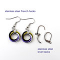 Nonbinary pride earrings, chainmail love knot earrings; yellow white purple black