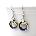 Nonbinary pride earrings, chainmail love knot earrings; yellow white purple black