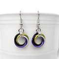 Nonbinary pride earrings, chainmail love knot earrings; yellow white purple black