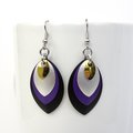 Nonbinary pride earrings, chainmail scales earrings; yellow white purple black