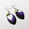 Nonbinary pride earrings, chainmail scales earrings; yellow white purple black