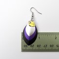 Nonbinary pride earrings, chainmail scales earrings; yellow white purple black