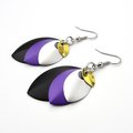 Nonbinary pride earrings, chainmail scales earrings; yellow white purple black