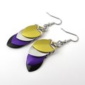 Nonbinary pride earrings, chainmail scales earrings, nonbinary pride jewelry; yellow white purple black