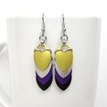 Nonbinary pride earrings, chainmail scales earrings, nonbinary pride jewelry; yellow white purple black