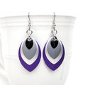 Asexual pride earrings, chainmail scales ace jewelry; black gray white purple