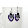 Asexual pride earrings, chainmail scales ace jewelry; black gray white purple