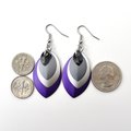 Asexual pride earrings, chainmail scales ace jewelry; black gray white purple