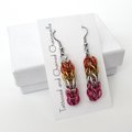 Lesbian pride earrings, LGBTQ chainmail full Persian weave jewelry; orange, white, pink