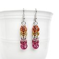 Lesbian pride earrings, LGBTQ chainmail full Persian weave jewelry; orange, white, pink