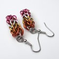 Lesbian pride earrings, LGBTQ chainmail full Persian weave jewelry; orange, white, pink