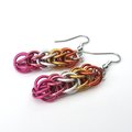 Lesbian pride earrings, LGBTQ chainmail full Persian weave jewelry; orange, white, pink