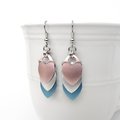 Transgender pride earrings, trans pride jewelry, chainmail scales earrings; pink white blue