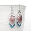 Transgender pride earrings, trans pride jewelry, chainmail scales earrings; pink white blue