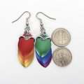 LGBTQ pride earrings, gay pride jewelry, mismatched rainbow chainmail scales earrings