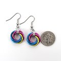 Pansexual pride earrings, love knot chainmail earrings, pan pride jewelry; pink, yellow, light blue