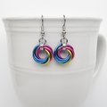 Pansexual pride earrings, love knot chainmail earrings, pan pride jewelry; pink, yellow, light blue