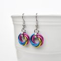 Pansexual pride earrings, love knot chainmail earrings, pan pride jewelry; pink, yellow, light blue
