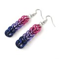 Bisexual pride earrings, bi pride jewelry, chainmail earrings, full Persian chainmail weave; pink, purple, blue