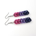 Bisexual pride earrings, bi pride jewelry, chainmail earrings, full Persian chainmail weave; pink, purple, blue