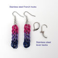 Bisexual pride earrings, bi pride jewelry, chainmail earrings, full Persian chainmail weave; pink, purple, blue