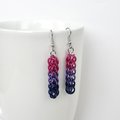 Bisexual pride earrings, bi pride jewelry, chainmail earrings, full Persian chainmail weave; pink, purple, blue