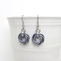 Gray love knot chainmaille earrings, small circles, handmade minimalist jewelry