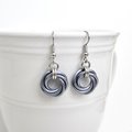 Gray love knot chainmaille earrings, small circles, handmade minimalist jewelry