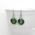 Shamrock green earrings, chainmaille love knot jewelry, minimalist style