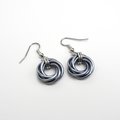 Gray love knot chainmaille earrings, small circles, handmade minimalist jewelry