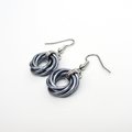 Gray love knot chainmaille earrings, small circles, handmade minimalist jewelry