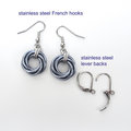 Gray love knot chainmaille earrings, small circles, handmade minimalist jewelry
