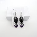 Handmade asexual pride earrings, chainmail scales jewelry, ace flag colors; black gray white purple