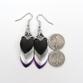 Handmade asexual pride earrings, chainmail scales jewelry, ace flag colors; black gray white purple