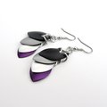 Handmade asexual pride earrings, chainmail scales jewelry, ace flag colors; black gray white purple