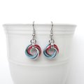 Transgender pride earrings, handmade love knot chainmail trans pride jewelry, choose light or dark pink