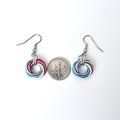 Transgender pride earrings, handmade love knot chainmail trans pride jewelry, choose light or dark pink