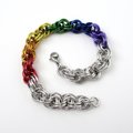 Handmade LGBTQ rainbow bracelet, chainmaille double spiral weave gay pride jewelry