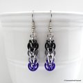 Asexual pride earrings, ace pride jewelry, chainmail earrings, Full Persian chainmail weave; black, gray, white, purple