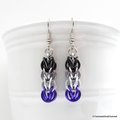 Asexual pride earrings, ace pride jewelry, chainmail earrings, Full Persian chainmail weave; black, gray, white, purple