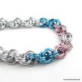 Transgender pride bracelet, trans pride chainmail jewelry, LGBT double spiral weave; pink, white, light blue