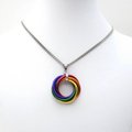 LGBTQ pride necklace, large love knot chainmail pendant, rainbow gay pride jewelry