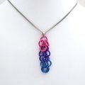 Chainmail bisexual pride pendant, shaggy loop weave; pink purple blue bi pride jewelry