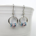 Transgender pride chainmail earrings, subtle LGBTQ pride jewelry; blue, pink, white