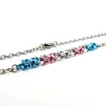 Transgender pride necklace, chainmail Byzantine LGBTQ jewelry, blue, pink, white